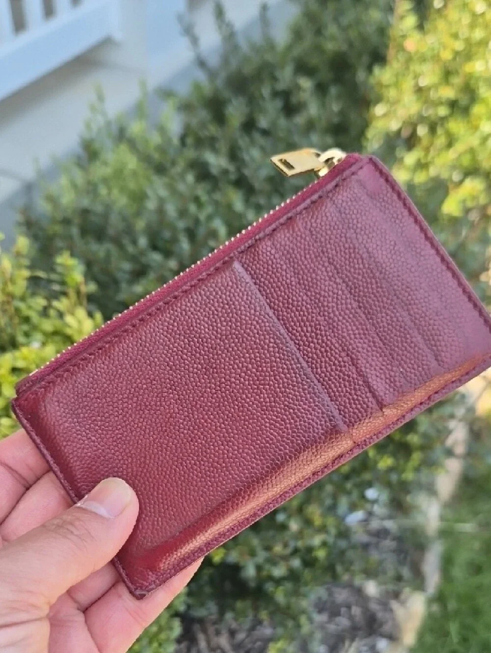 Saint Laurent Burgundy Quilted Leather Zip Card Wallet with Gold YSL Logo - Picture 3 of 12